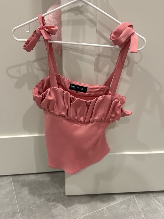 Zara Tops - Zara Rose-Pink Ruffle Tie-Strap Camisole